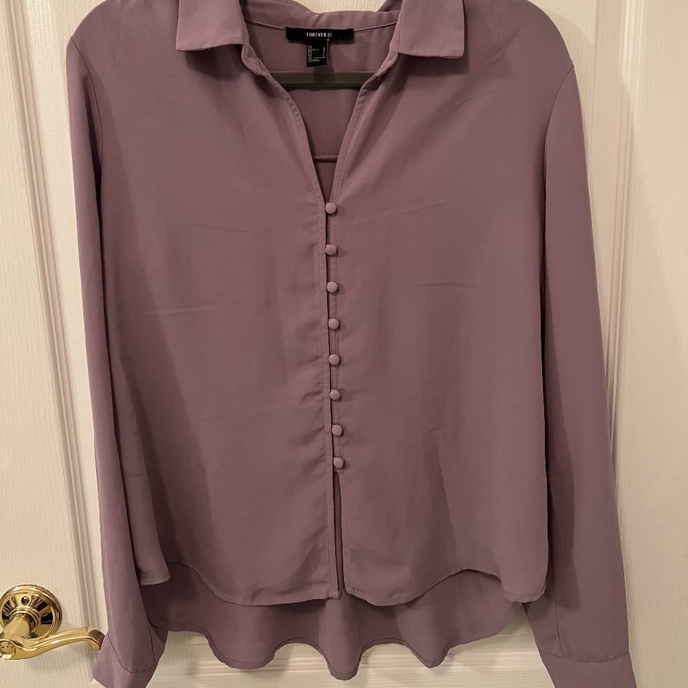 Women’s Chiffon Long Sleeve Blouse with Buttons Lavender Purple